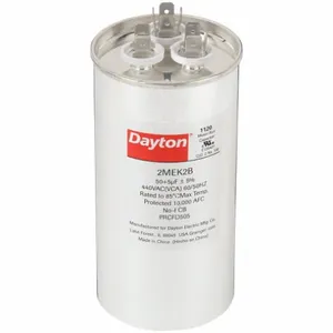 DAYTON 2MEK2 Motor Dual Run Capacitor, Round, 440VAC, 50/5, 5 1/4 Inch Overall Height | CH6JLE