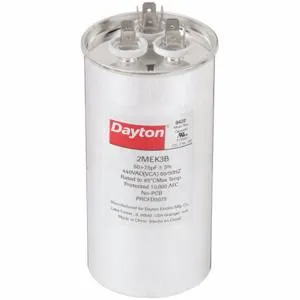 DAYTON 2MEK3 Motor Dual Run Capacitor, Round, 440VAC, 50/7.5, 5 1/4 Inch Overall Height | CH6JLF