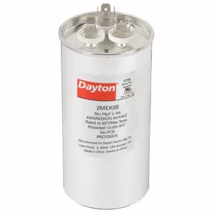 DAYTON 2MEK5 Motor Dual Run Capacitor, Round, 440VAC, 55/7.5 Microfarad Rating | CH6JLH