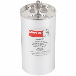 DAYTON 2MEK6 Motor Dual Run Capacitor, Round, 440VAC, 60/5, 5 1/4 Inch Overall Height | CH6JLJ