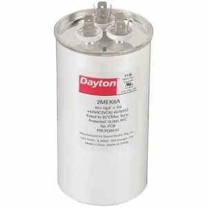 DAYTON 2MEK8 Motor Dual Run Capacitor, Round, 440V AC, 60/10 mfd, 5 1/4 Inch Overall Height | CJ2VTR