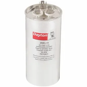 DAYTON 2MEL1 Motor Dual Run Capacitor, Round, 440V AC, 80/7.5 mfd, 5 5/8 Inch Overall Height | CJ2VQX