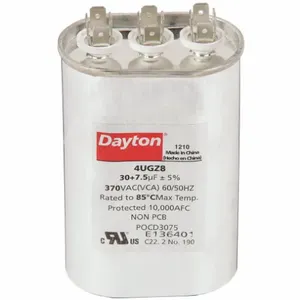 DAYTON 4UGZ8 Motor Dual Run Capacitor, Oval, 370V AC, 30/7.5 mfd, 4 5/8 Inch Overall Height | CJ2VRX