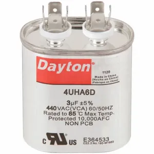 DAYTON 4UHA6 Motor Run Capacitor, Oval, 440VAC, 3 Microfarad Rating | CH6KDK