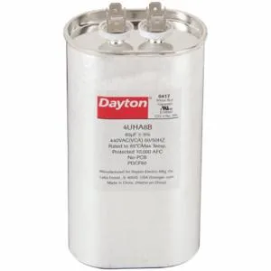 DAYTON 4UHA8 Motor Run Capacitor, Oval, 440V AC, 80 mfd, 5 5/8 Inch Overall Height | CJ2VVN