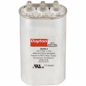 DAYTON 4UHC1 Motor Dual Run Capacitor, Oval, 440V AC, 35/7.5 mfd, 5 1/4 Inch Overall Height | CJ2VRN