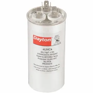 DAYTON 4UHC4 Motor Dual Run Capacitor, Round, 370V AC, 30/7.5 mfd, 4 5/8 Inch Overall Height | CJ2VQU