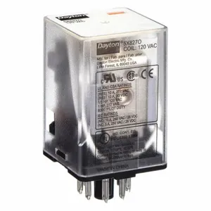 DAYTON 5X827 General Purpose Relay, Socket Mounted, 10 A Current Rating, 120V AC, 8 Pins/Terminals | AE7DLH