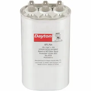 DAYTON 6FLN4 Motor Dual Run Capacitor, Oval, 370V AC, 35/10 mfd, 5 1/4 Inch Overall Height | CJ2VTJ