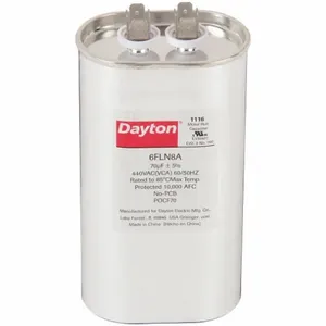 DAYTON 6FLN8 Motor Run Capacitor, Oval, 440V AC, 70 mfd, 5 11/16 Inch Overall Height | CJ2VWU