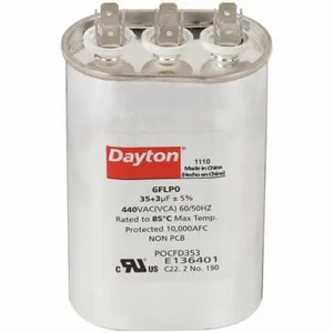 DAYTON 6FLP0 Motor Dual Run Capacitor, Oval, 440V AC, 35/3 mfd, 4 5/8 Inch Overall Height | CJ2VTC