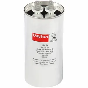 DAYTON 6FLP4 Motor Run Capacitor, Round, 370V AC, 70 mfd, 5 1/2 Inch Overall Height | CJ2VVX