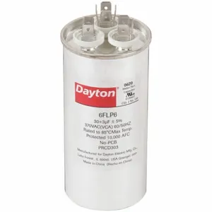 DAYTON 6FLP6 Motor Dual Run Capacitor, Round, 370V AC, 30/3 mfd, 4 5/8 Inch Overall Height | CJ2VTU