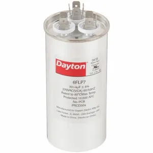 DAYTON 6FLP7 Motor Dual Run Capacitor, Round, 370V AC, 30/4 mfd, 4 5/8 Inch Overall Height | CJ2VRU