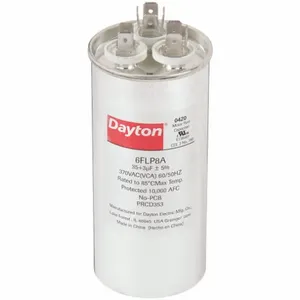 DAYTON 6FLP8 Motor Dual Run Capacitor, Round, 370V AC, 35/3 mfd, 4 13/16 Inch Overall Height | CJ2VRY