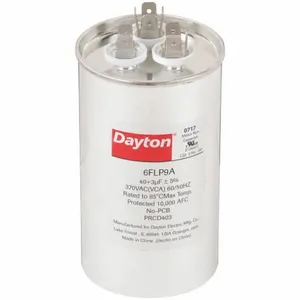 DAYTON 6FLP9 Motor Dual Run Capacitor, Round, 370V AC, 40/3 mfd, 4 5/8 Inch Overall Height | CJ2VTQ