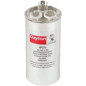 DAYTON 6FLT0 Motor Dual Run Capacitor, Round, 440V AC, 30/3 mfd, 4 5/8 Inch Overall Height | CJ2VRE