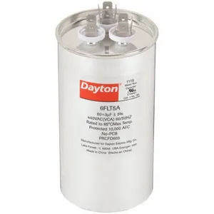 DAYTON 6FLT5 Motor Dual Run Capacitor, Round, 440V AC, 60/3 mfd, 5 1/4 Inch Overall Height | CJ2VTE