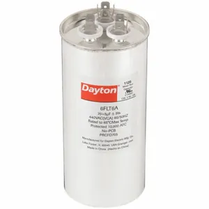 DAYTON 6FLT6 Motor Dual Run Capacitor, Round, 440V AC, 70/5 mfd, 5 5/8 Inch Overall Height | CJ2VTK