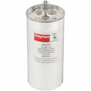 DAYTON 6FLT7 Motor Dual Run Capacitor, Round, 440V AC, 70/7.5 mfd, 5 5/8 Inch Overall Height | CJ2VQQ