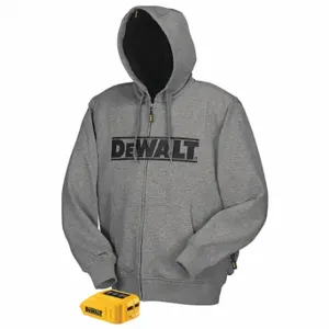 DEWALT DCHJ068B-S Heated Hoodie, Mens, S, Gray, Up to 7.5 hr, 2 Outside Pockets, Attached Hood, Zipper | CP3QDX 31AC99