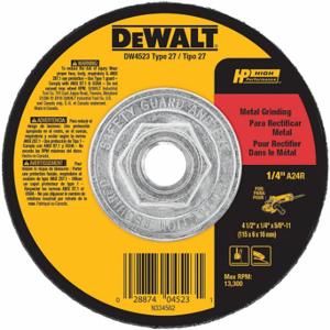 DEWALT DW4523 Depressed Center Wheels, 4 1/2 Inch Dia, 5/8-11 Inch Hole, Aluminum Oxide, 24 Grit | CP3PNE 4WM67