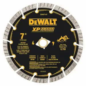 DEWALT DW4714T Diamond Saw Blade, 7 Inch Blade Dia, 5/8 Inch Arbor Size, Wet/Dry, Best, Turbo/Segmented | CP3PQH 423K26