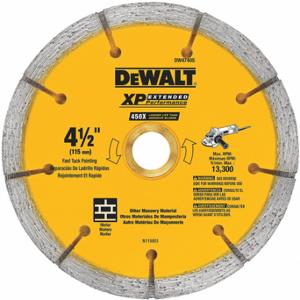 DEWALT DW4740S Diamond Saw Blade, 4 1/2 Inch Blade Dia, 5/8 Inch Arbor Size, Dry, For Angle Grinders | CP3PQD 40K114
