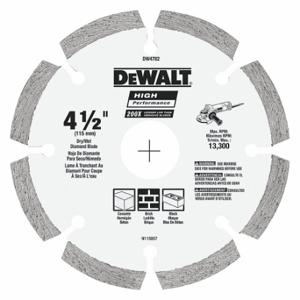 DEWALT DW4782 Diamond Saw Blade, 4 1/2 Inch Blade Dia, 7/8 Inch Arbor Size, Dry, For Angle Grinders | CP3PQE 53DR75