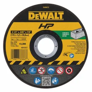 DEWALT DW8072 Abrasive Cut-Off Wheel, 4 1/2 Inch Abrasive Wheel Dia, Silicon Carbide, Type 1 | CP3NQC 3CB43