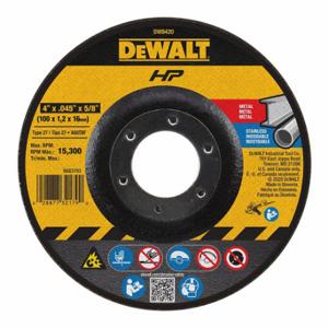 DEWALT DW8420 Depressed Center Wheels, 4 Inch Dia, 5/8 Inch Hole, Aluminum Oxide, 60 Grit, Type 27 | CP3PNX 6HD80