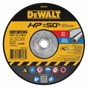 DEWALT DW8725H Abrasive Cut-Off Wheel, 6 Inch Abrasive Wheel Dia Oxide, Type 1 | CP3NQT 416L02