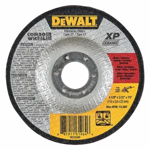 DEWALT DW8904Combo Abrasive Cut-Off Wheel, 4 1/2 Inch Abrasive Wheel Dia, Ceramic, Type 27 | CP3NPY 493Z98