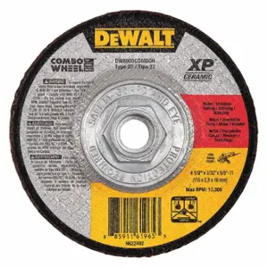 DEWALT DW8905ComboH Abrasive Cut-Off Wheel, 4 1/2 Inch Abrasive Wheel Dia, Ceramic, Type 27, 0.093 Inch Thick | CP3NQB 493Z99