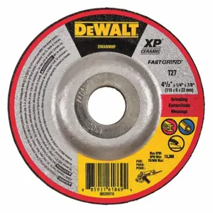 DEWALT DWA8908F Abrasive Cut-Off Wheel, 4 1/2 Inch Abrasive Wheel Dia, Ceramic, Type 27 | CP3NPX 493Z88