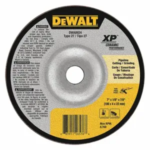 DEWALT DWA8924 Depressed Center Wheels, 7 Inch Dia, 7/8 Inch Hole, Ceramic, 24 Grit, Type 27, Xp Ceramic | CP3PPP 45NK28