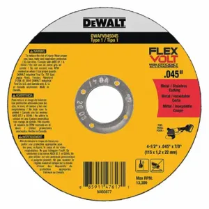 DEWALT DWAFV845045 Abrasive Cut-Off Wheel, 4 1/2 Inch Abrasive Wheel Dia, Ceramic, Type 1 | CP3NPU 444P75