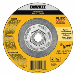 DEWALT DWAFV84518H Depressed Center Wheels, 4 1/2 Inch Dia, 5/8-11 Inch Hole, Ceramic, 24 Grit, Type 27 | CP3PNH 444P72