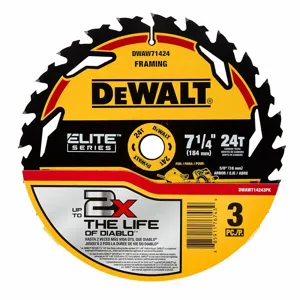 DEWALT DWAW714243PK Circular Saw Blade, 7 1/4 Inch Blade Dia, 24 Teeth, 0.067 Inch Cut Width | CP3PFF 787PK9