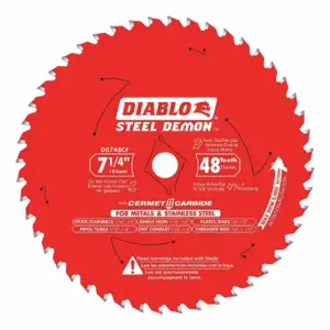 DIABLO D0748CFX Circular Saw Blade, 7 1/4 Inch Blade Dia, 48 Teeth, 0.075 Inch Cut Width | CP3RNP 54YR17