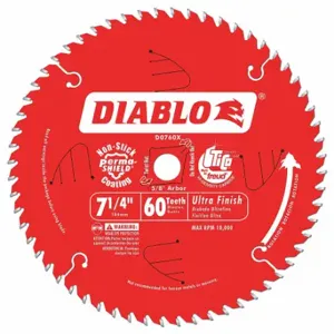 DIABLO D0760A Circular Saw Blade, 7 1/4 Inch Blade Dia, 60 Teeth, 0.059 Inch Cut Width | CP3RNQ 52XF70