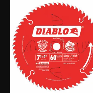 DIABLO D0760X Circular Saw Blade, 7 1/4 Inch Blade Dia, 60 Teeth, 0.059 Inch Cut Width | CP3RNR 53WC02