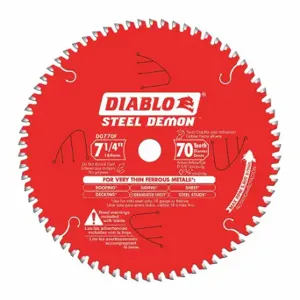 DIABLO D0770F Circular Saw Blade, 7 1/4 Inch Blade Dia, 70 Teeth, 0.071 Inch Cut Width | CP3RNT 53WC04