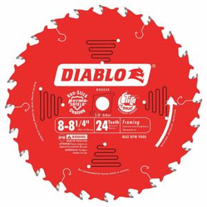 DIABLO D0824X Circular Saw Blade, 8 1/4 Inch Blade Dia, 24 Teeth, 0.094 Inch Cut Width | CP3RNU 52XF71