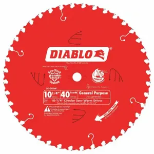 DIABLO D1040W Circular Saw Blade, 10 1/4 Inch Blade Dia, 40 Teeth, 0.087 Inch Cut Width | CP3RMR 53WC03