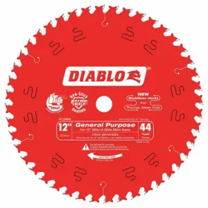 DIABLO D1244X Circular Saw Blade, 12 Inch Blade Dia, 44 Teeth, 0.098 Inch Cut Width, 1 Inch Arbor Size | CP3RMY 52XF79