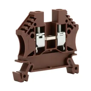 DINNECTOR DN-T10BR-A Screw Single-Level Terminal Block, Brown, 30A, 35mm Din Rail Mount, Pack Of 100 | CV8CUQ