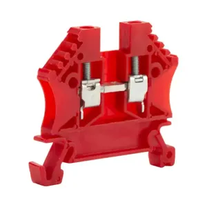 DINNECTOR DN-T12RED-A Screw Single-Level Terminal Block, Red, 20A, 35mm Din Rail Mount, Pack Of 100 | CV8CVD