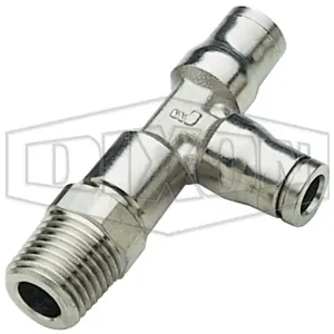 DIXON 36930420 Push-In Male Run Tee, 5/32 Inch Tube Outside Dia. X 10-32 Male Unf, Brass | AZ4PKE