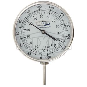 DIXON 52025064 Bi-Metal Thermometer, Adjustable Angle, 5 Inch Face, 2.5 Inch Stem | BX6RLC